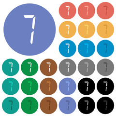 Sticker - digital number seven of seven segment type round flat multi colored icons