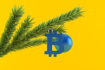 Poster - Bitcoin with christmas tree and christmas ornament