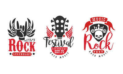 Canvas Print - Legendary Rock Fest Logo Templates Set, Rock Music Festival Retro Labels Vector Illustration