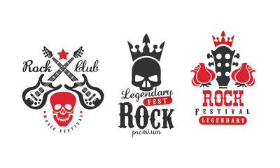 Canvas Print - Rock Club Logo Templates Set, Legendary Rock Music Fest Retro Labels Vector Illustration