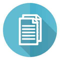 Fototapete - Document vector icon, file, copy, flat design blue round web button isolated on white background