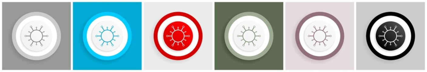 Aufkleber - Virus, coronavirus, covid-19, infection icon set, colorful flat design vector illustrations in 6 options for web design and mobile applications