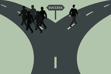 Wall Mural - leadership vector concept: businessman choosing the different way to success and leaving his rivals