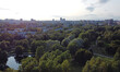 Top view of the city summer park with a pond. 01 October 2020, Minsk Belarus