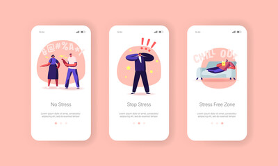 Stop Stress Mobile App Page Onboard Screen Template. Characters Need Professional Aid, People Fighting, Mental Disorder