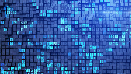Wall Mural - blue matrix of digital hex code 3d render illustration