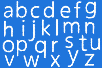 Cloud alphabet shape on blue background