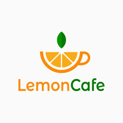 Sticker - Lemon cafe logo. Cup of tea with lemon on white