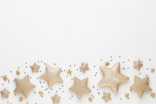 Christmas Composition. Christmas Decorations On White Background. Flat Lay, Top View