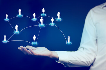 man touching social network in screen