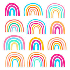 Wall Mural - Set of different colorful rainbow hand drawn vector illustrations in cartoon style minimalism