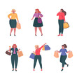 © Kostiantyn - Set of  Female Characters with shopping. Girls with shopping bags. Shopping consept. Vector illustration for web page design, social media, banner, presentation