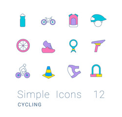 Wall Mural - Set of Simple line Icons of Cycling