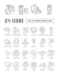 Poster - Vector Line Icons of Day of Human Space Flight