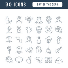 Poster - Vector Line Icons of Day of the Dead