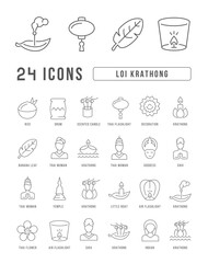 Poster - Vector Line Icons of Loi Krathong