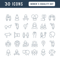 Wall Mural - Vector Line Icons of Women Equality Day