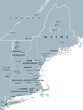 © Peter Hermes Furian - New England region of the United States of America, gray political map. Maine, Vermont, New Hampshire, Massachusetts, Rhode Island and Connecticut with capitals and borders. Illustration. Vector.
