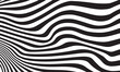 Minimal abstract black and white background. Black wavy lines pattern. Optical art, opart striped. Modern waves, geometric line stripes. vector illustration	