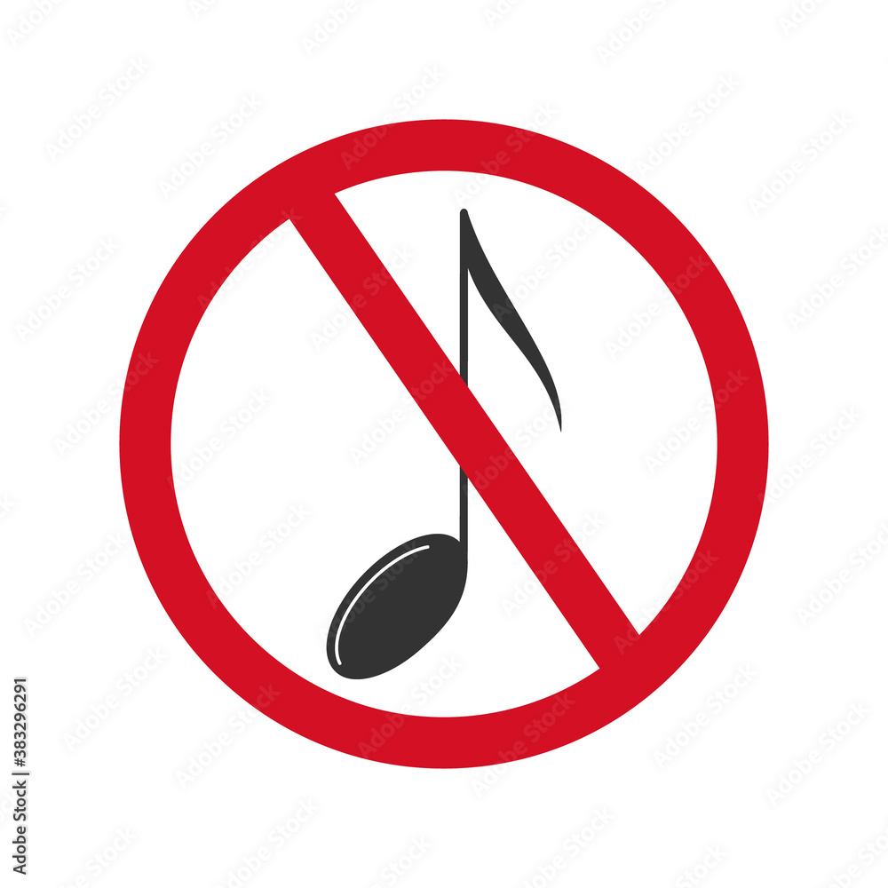 Icon of NO music sign. Prohibbited sound symbol. Flat illustration of a ...