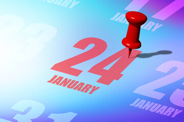 january 24th. Day 24 of month, Red date written and pinned on a calendar to remind you an important event or possibility. winter month, day of the year concept