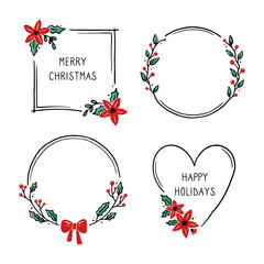 Wall Mural - Set of christmas wreath floral frame for text decoration. Hand drawn style illustration.