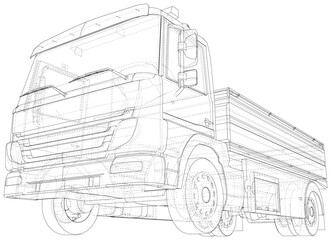 Flatbed truck illustration vector. Wire-frame line isolated. Vector rendering of 3d.