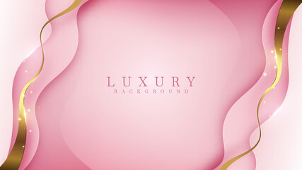 Luxury golden line background pink shades in 3d abstract style. Illustration from vector about modern template deluxe design.