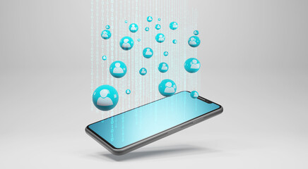 Wall Mural - Smartphone with human Icons. social network concept, 3d rendering