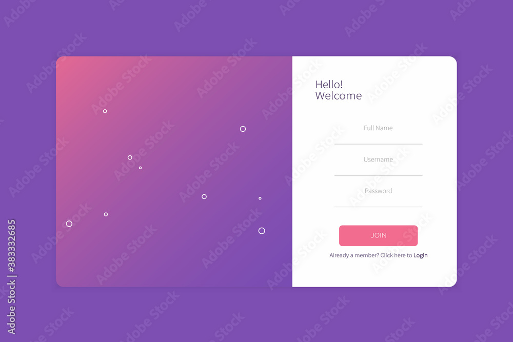 Landing page sign up form template design. Flat vector illustration