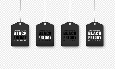 Black friday sale price tag. Shopping. Cheap price. Vector on transparent isolated background. EPS 10