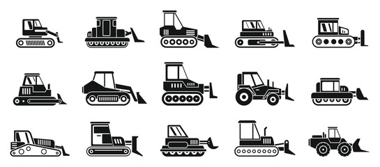 Canvas Print - Bulldozer machine icons set. Simple set of bulldozer machine vector icons for web design on white background