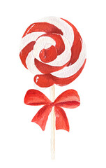 Wall Mural - Watercolor red lollipop with red bow isolated on white background.