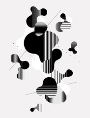 Abstract geometric illustration with black and white striped shapes