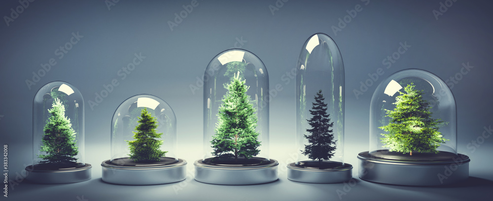 Collection of Christmas trees in glass jars - obrazy, fototapety, plakaty 