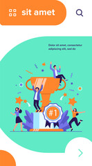 Wall Mural - team of happy employees winning award and celebrating success. business people enjoying victory, get