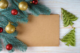 Fototapeta Nowy Jork - Blank notebook with christmas decoration. top view.