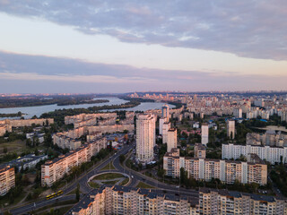 Canvas Print - Aerial view of a densely populated sleeping area of ​​the Kiev metropolis