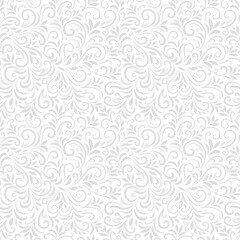 vector seamless pattern with leaves and curls. monochrome abstract floral background. stylish monoch