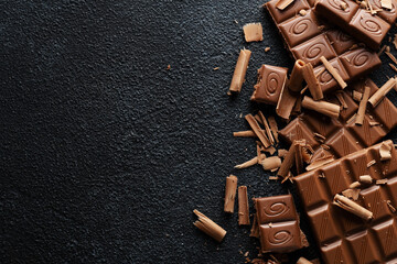 Wall Mural - Broken chocolate bars on dark background