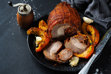 Wall Mural - Baked loaf of meat with pumpkin