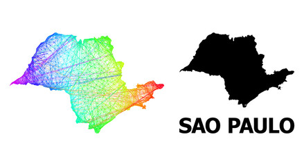 Wall Mural - Wire frame and solid map of Sao Paulo State. Vector structure is created from map of Sao Paulo State with intersected random lines, and has bright spectral gradient.