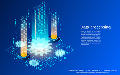 Poster - Data processing flat 3d isometric vector concept illustration
