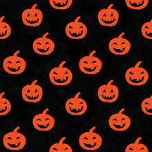 Halloween Themed Cute Simple Spooky Jack O' Lantern Pumpkin Seamless Repeating Pattern Tile In Orange And Black