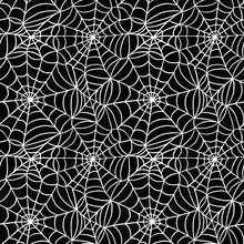 Halloween Themed Cute Simple Spiderweb Seamless Repeating Pattern Tile In Black And White