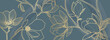 Luxury green magnolia background vector with golden metallic decorate wall art
