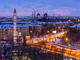 Fototapeta Miasto - The model of the rocket as a monument on Cosmic Avenue in the city of Omsk.