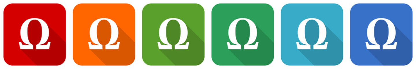 Leinwandbilder - Omega icon set, flat design vector illustration in 6 colors options for webdesign and mobile applications