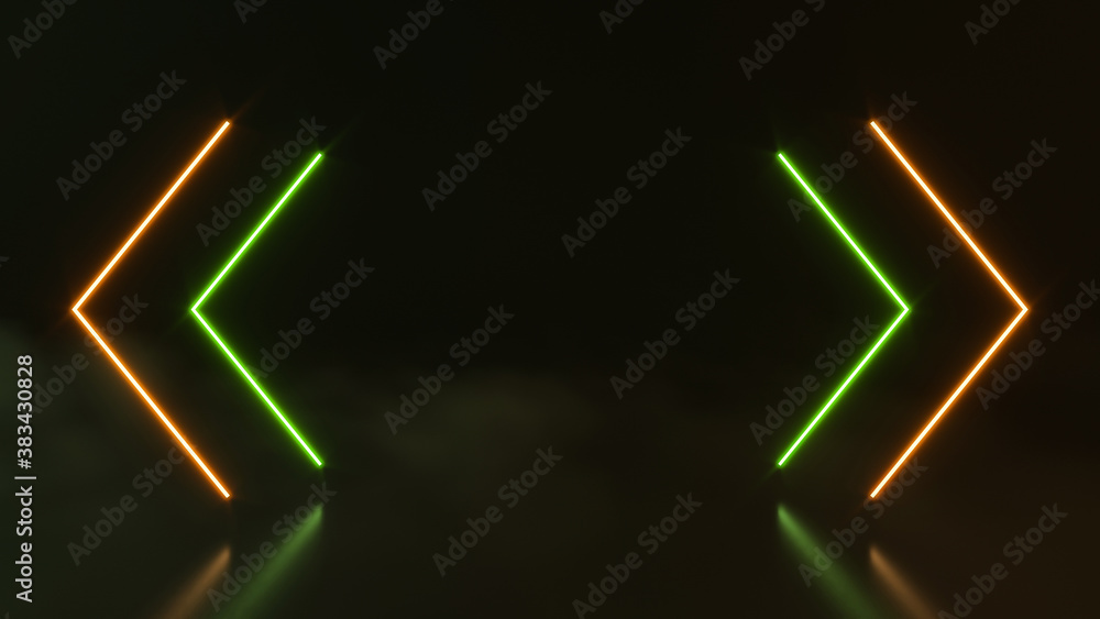 Futuristic Sci FI abstract neon light shapes on black background with ...