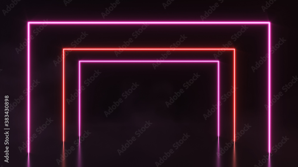 Futuristic Sci FI abstract neon light shapes on black background with ...
